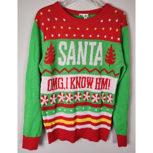 ELF Sweaters - Elf Movie Christmas Sweater OMG I Know Him Santa Holiday Knit S/M